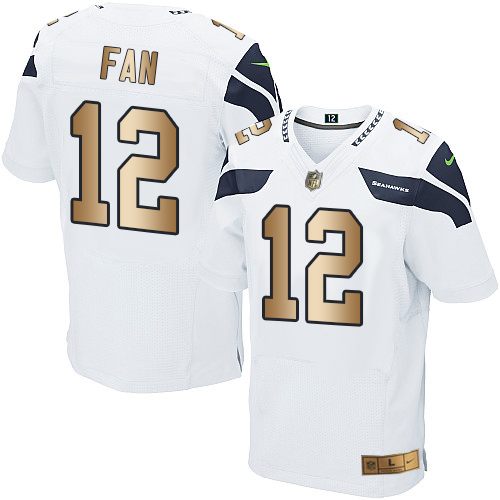 Nike Seahawks #12 Fan White Men's Stitched NFL Elite Gold Jersey